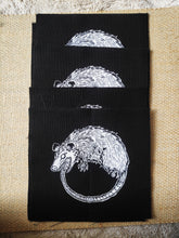 Load image into Gallery viewer, Ouroboropossum patch - Opossum eating its tail - Screen printing on black fabric

