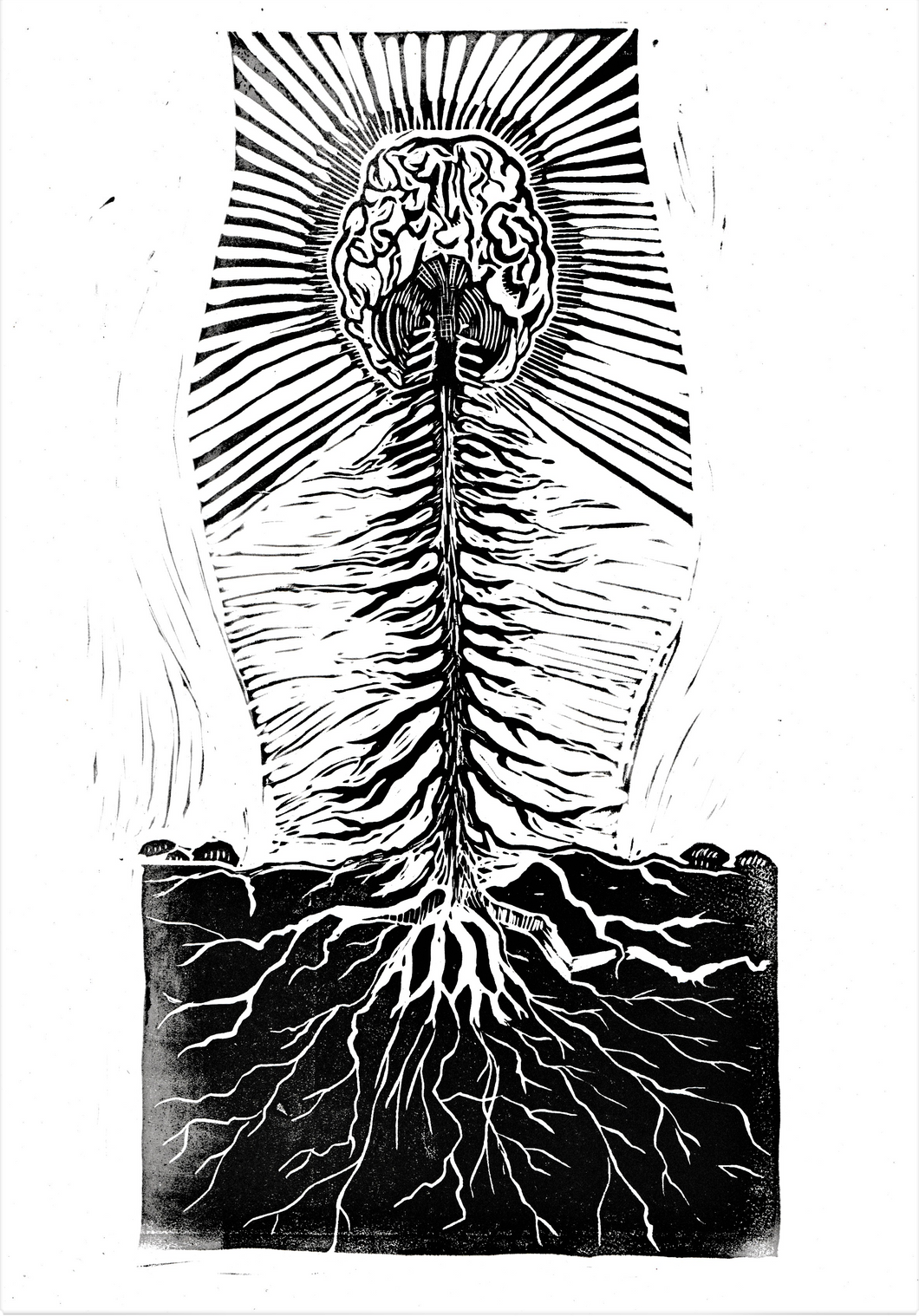 Cerebral nature print- linocut print on paper