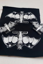 Load image into Gallery viewer, Bat patch - Flying fox upside down - Screen printing on black fabric
