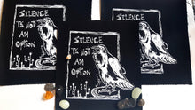 Load image into Gallery viewer, Raven patch - Silence is not an option - Screen printing on black fabric
