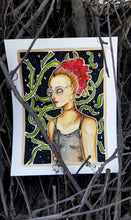 Load image into Gallery viewer, Watercolor and ink portait ( roses ) - One of a kind

