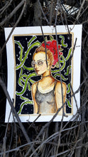 Load image into Gallery viewer, Watercolor and ink portait ( roses ) - One of a kind
