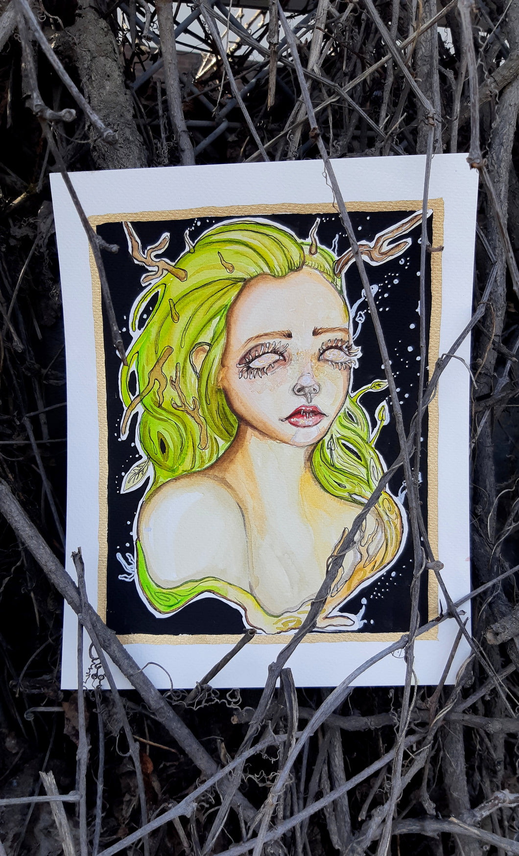 Watercolor and ink portait ( Branches ) - One of a kind