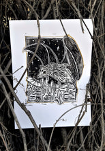 Load image into Gallery viewer, Fruit bat print- linocut print on paper- original art
