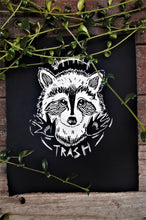 Load image into Gallery viewer, Trash racoon with little hands patch - Screen printing on black fabric
