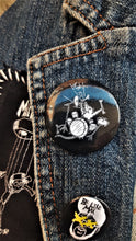 Load image into Gallery viewer, Screaming punk drummer opossum pin back round button
