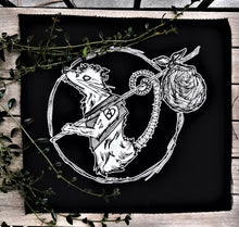 Load image into Gallery viewer, Hitchhiking rat Backpatch - Folk punk traveler - Screen printing on black canvas
