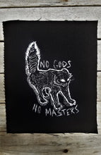 Load image into Gallery viewer, Feral kitten patch - No gods no masters - Screen printing on black fabric
