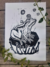 Load image into Gallery viewer, Frog mini print- frog linocut print on paper - original art
