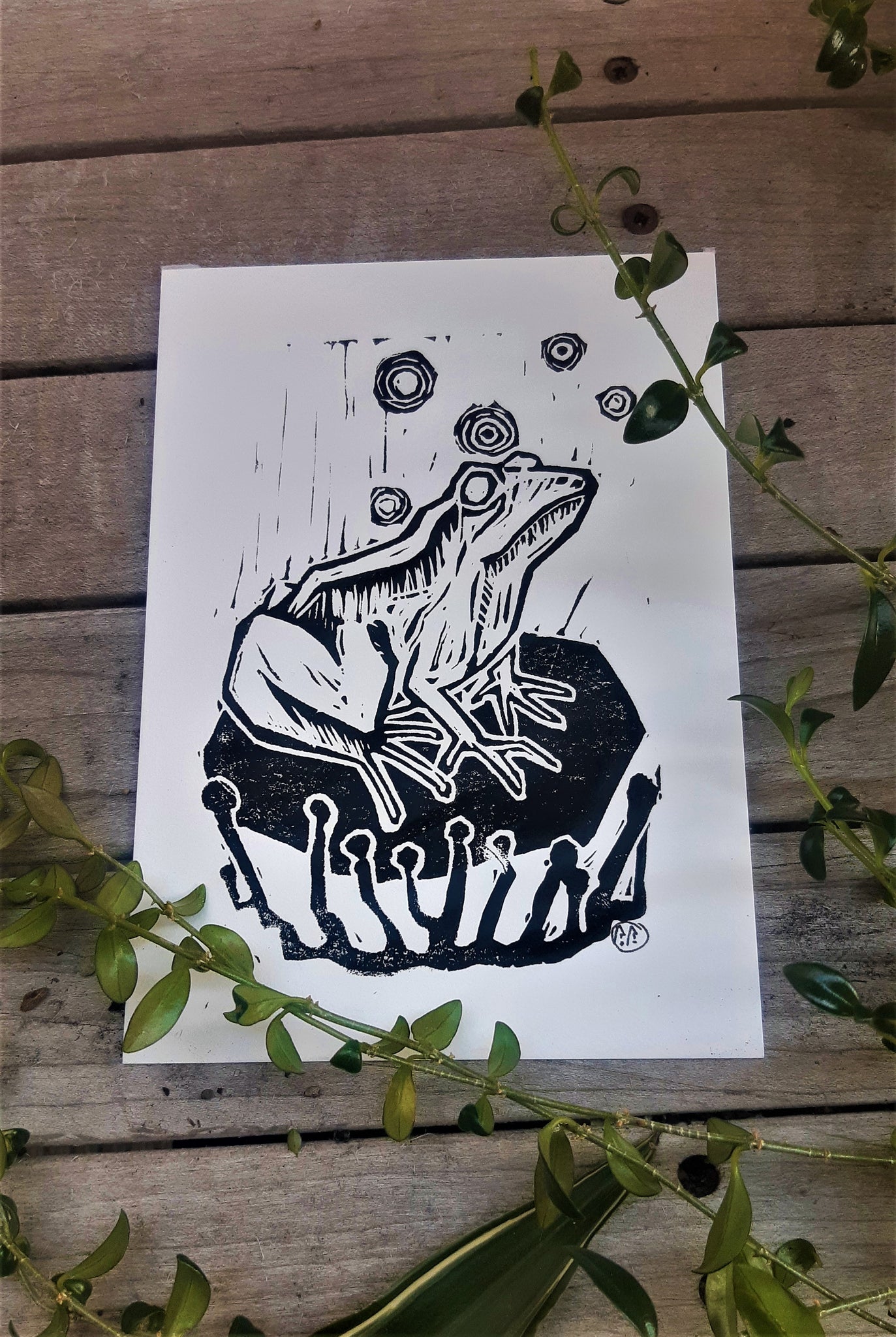 Linocut Frog Pattern Frog mini print- frog linocut print on paper - original art – Akira ...