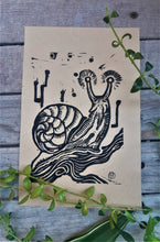 Load image into Gallery viewer, Snail mini print- snail linocut print on paper - original art
