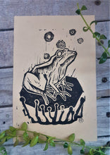Load image into Gallery viewer, Frog mini print- frog linocut print on paper - original art
