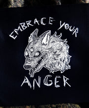 Load image into Gallery viewer, Angry Wolf backpatch - Embrace your anger - Screen printing on black fabric

