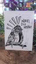 Load image into Gallery viewer, &#39;&#39; MÈRE. J&#39;AI APPÉTIT. &#39;&#39; Baby bird screaming for food - mini linocut print
