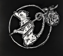 Load image into Gallery viewer, Hitchhiking rat patch - Folk punk traveler - Screen printing on black canvas
