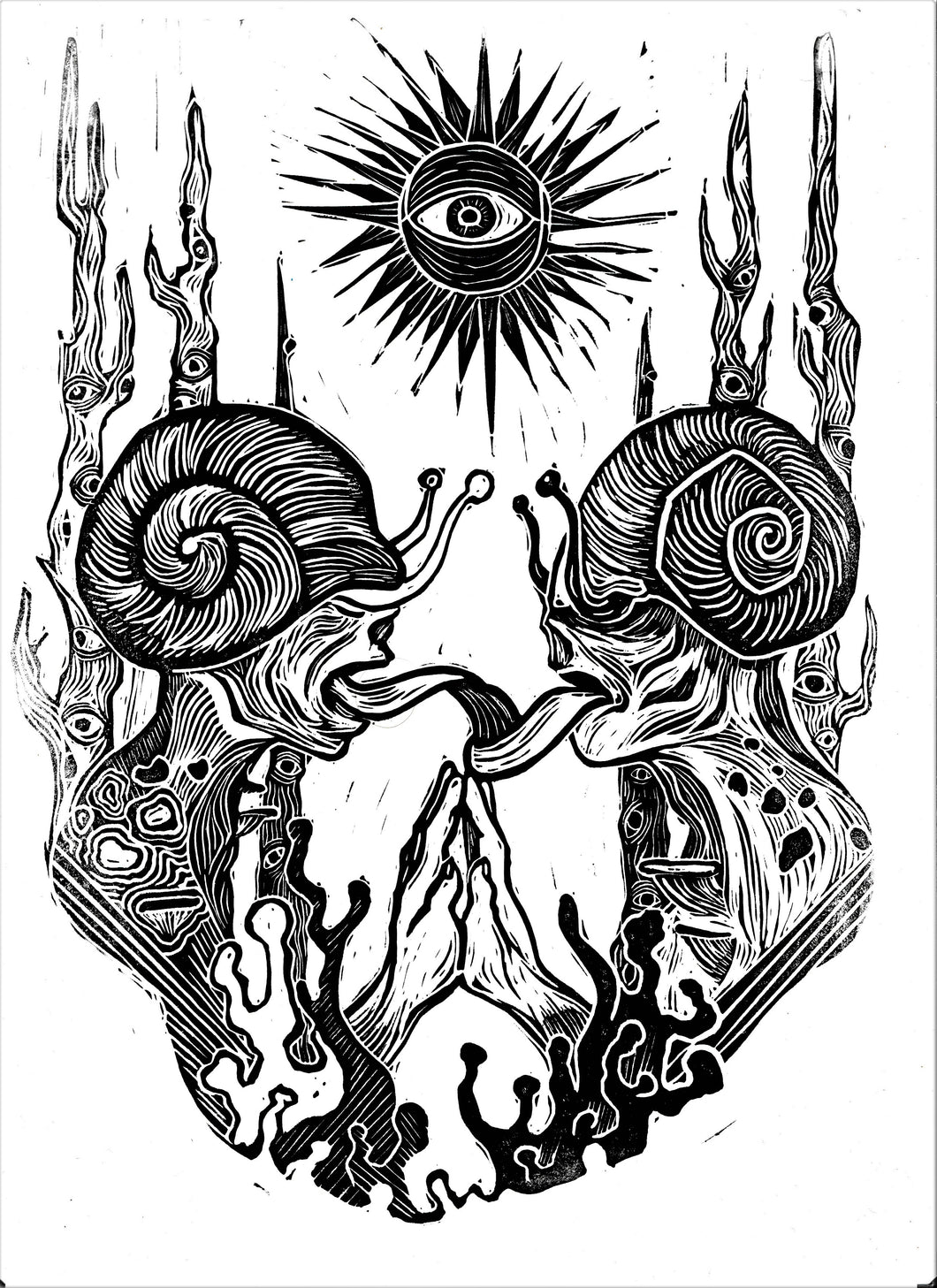 Symbiosis - linocut print on paper