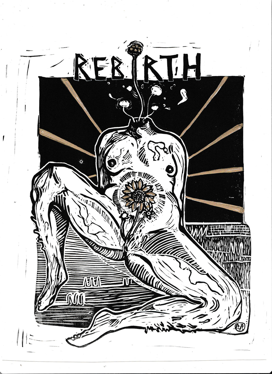 REBIRTH - linocut print on paper