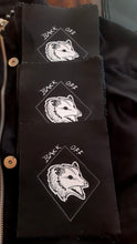Load image into Gallery viewer, Back Off screaming opossum patch  - Screen printing on black fabric
