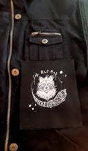 Load image into Gallery viewer, Sad but rad trash racoon patch  - Screen printing on black fabric
