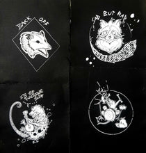 Load image into Gallery viewer, Pack of 4 Trash animals patches  - Screen printing on black fabric
