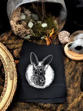 Load image into Gallery viewer, Jackalope patch- 3 eyed bunny with horns - Screen printing on black fabric
