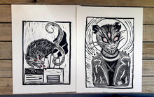 Load image into Gallery viewer, Mutant opossum print- linocut print on paper - original art
