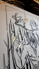 Load image into Gallery viewer, Cernunnos print- Horned god -linocut print on paper- original art
